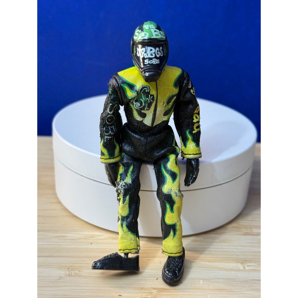 Vintage SoBe Dregs Racing Action Figure Black Green Yellow Flame Suit 4.5 Inch